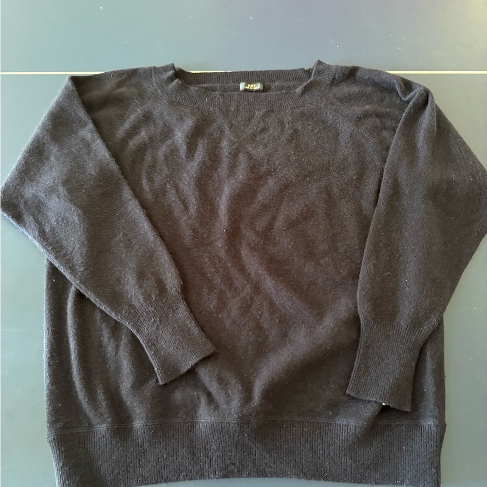 J. Crew Navy Crewneck Sweater with Ribbed Details